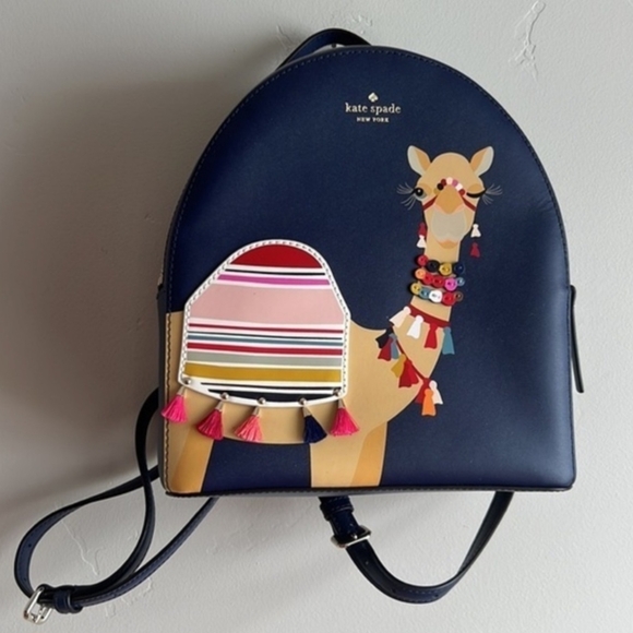 Kate Spade New York Sammi Navy Blue Camel Backpack - Picture 3 of 16